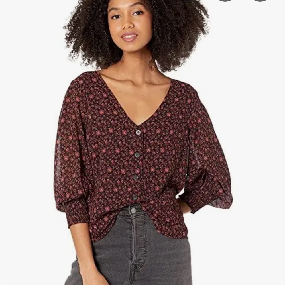 Madewell Georgette V-Neck Floral Blouse - Deep Violet